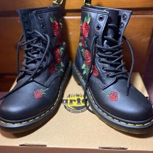 Dr Martens Women's Black and Red Boots